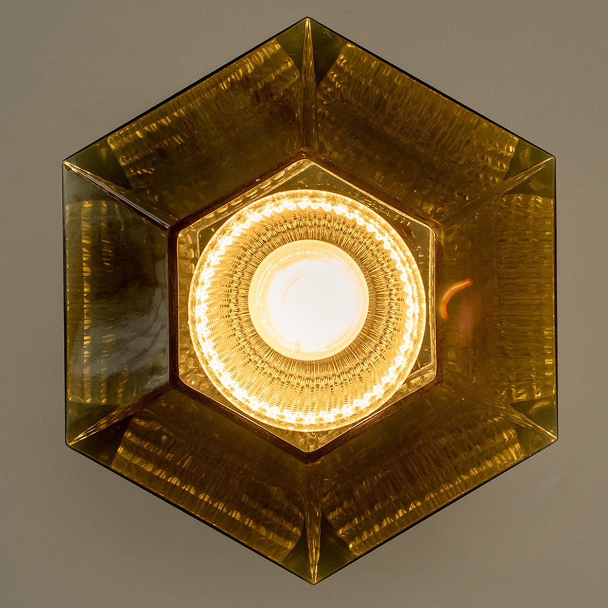 1 of the 3 Green Glass Hexagon Pendants by Carl Fagerlund for Orrefors, 1960s
