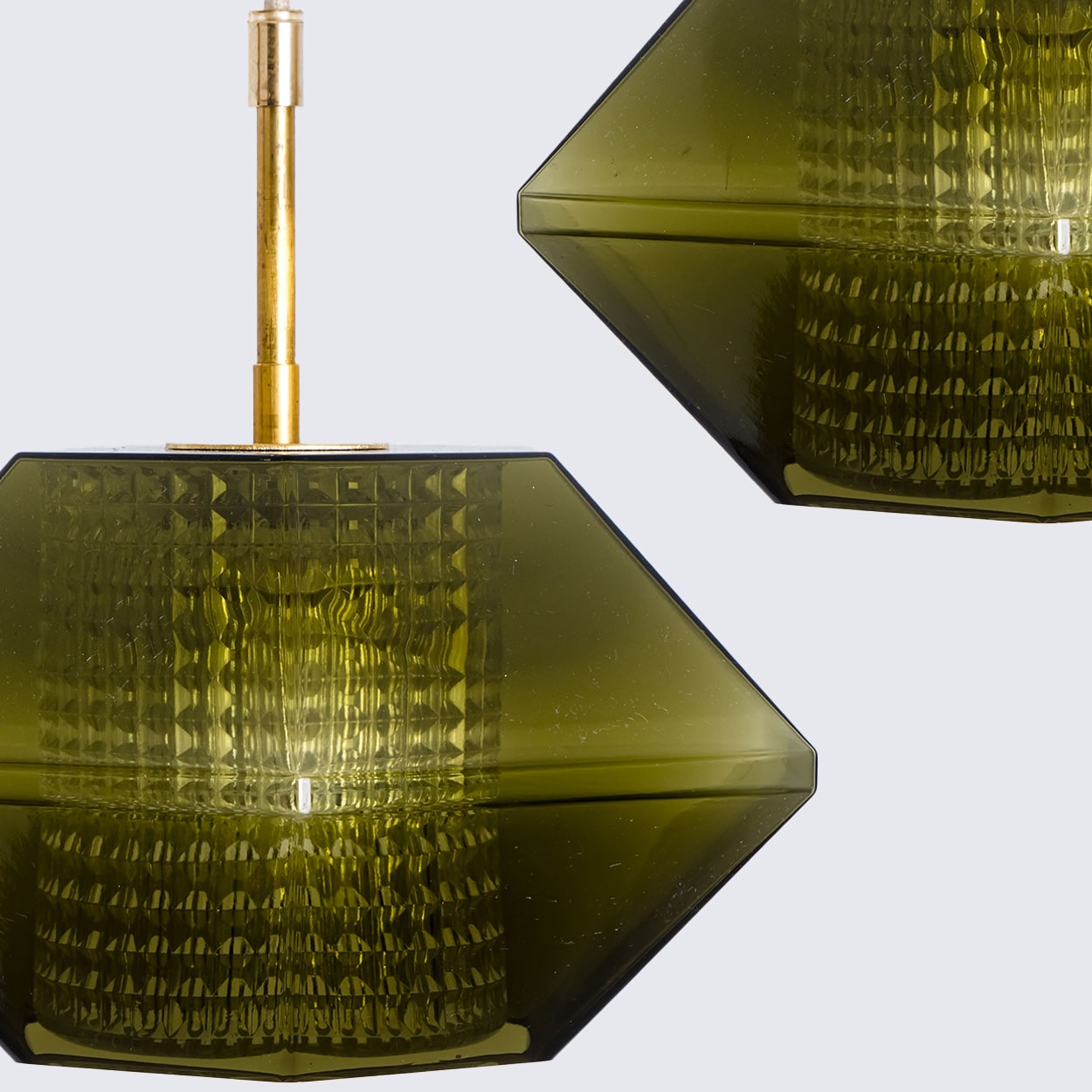 1 of the 3 Green Glass Hexagon Pendants by Carl Fagerlund for Orrefors, 1960s