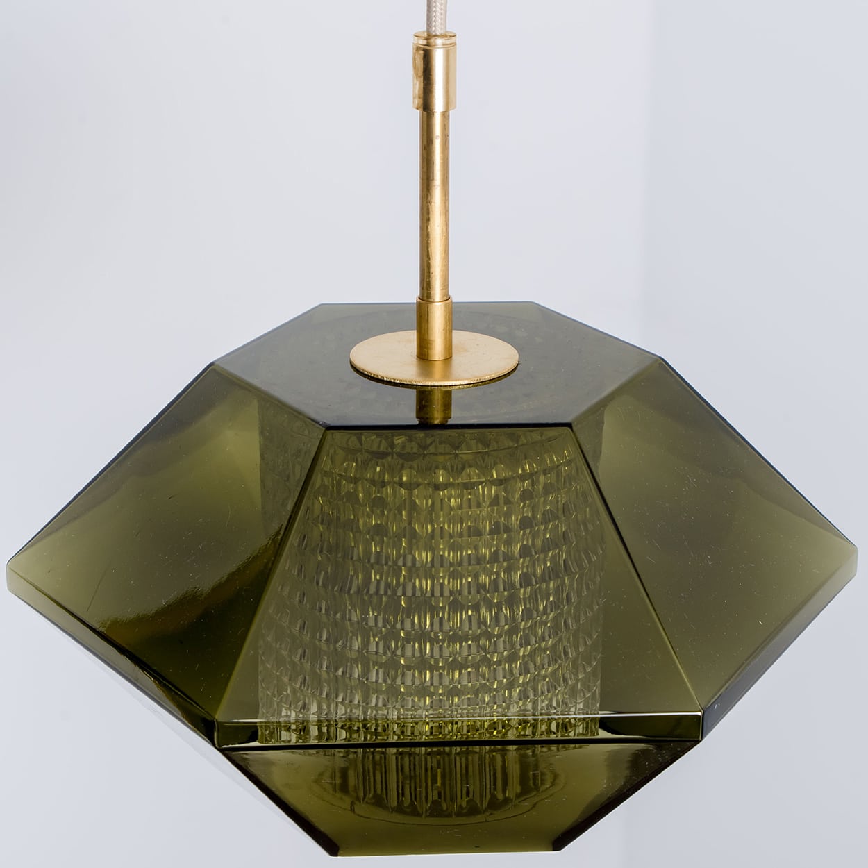 1 of the 3 Green Glass Hexagon Pendants by Carl Fagerlund for Orrefors, 1960s