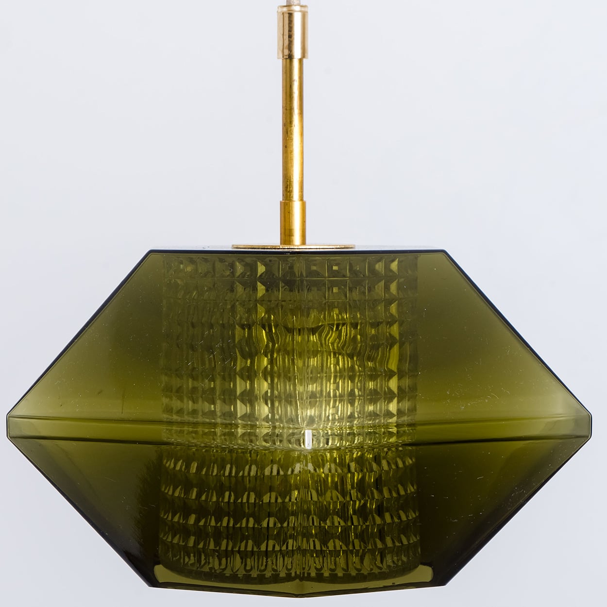 1 of the 3 Green Glass Hexagon Pendants by Carl Fagerlund for Orrefors, 1960s