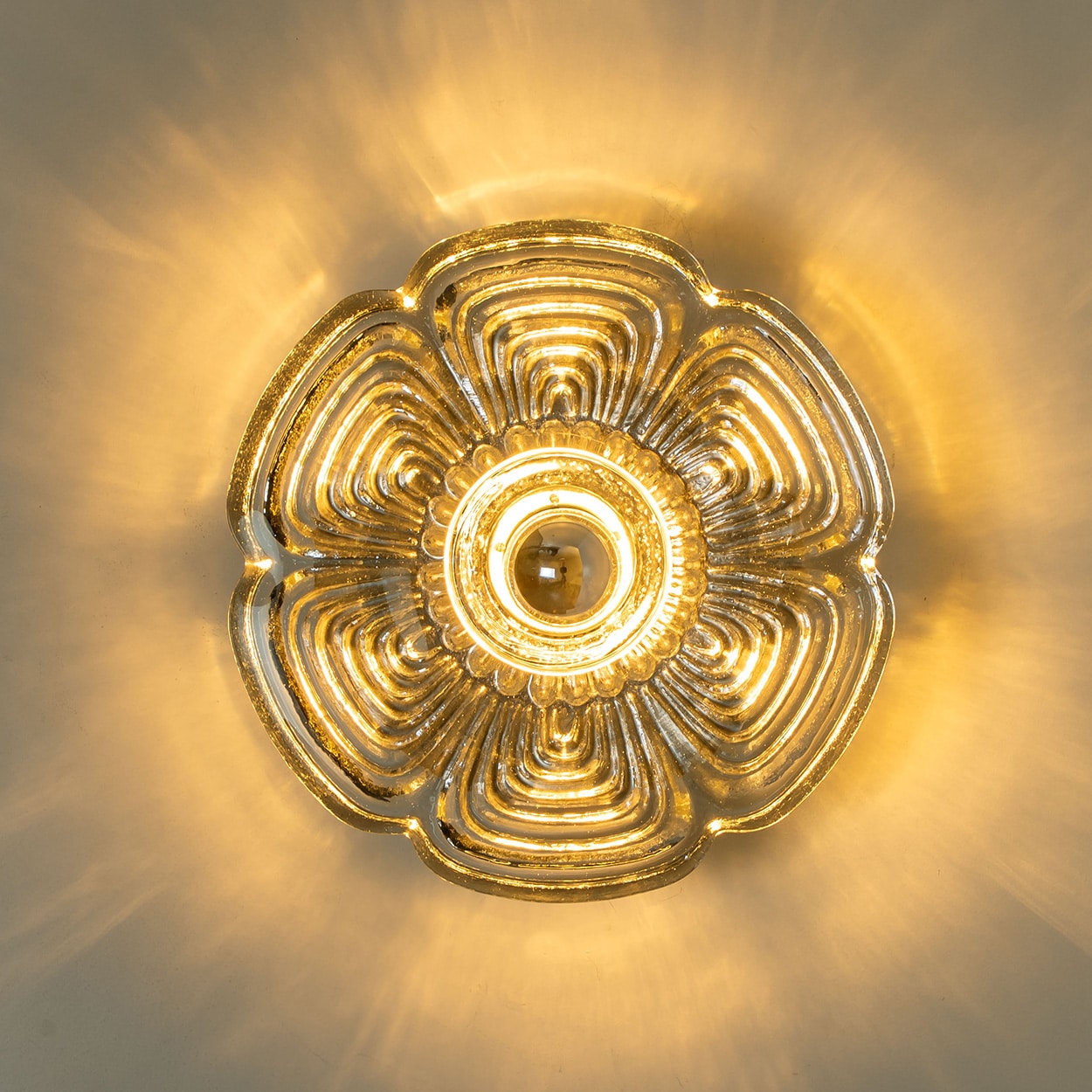 Pair Flower Glass Wall lights Flush Mounts by Heinz Neuhaus Leuchten, 1970