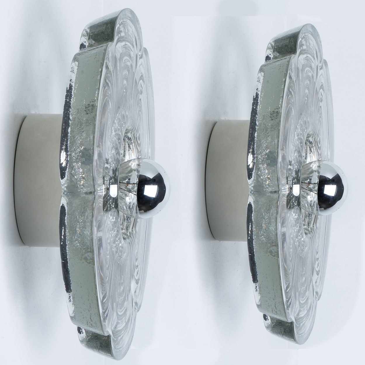 Pair Flower Glass Wall lights Flush Mounts by Heinz Neuhaus Leuchten, 1970