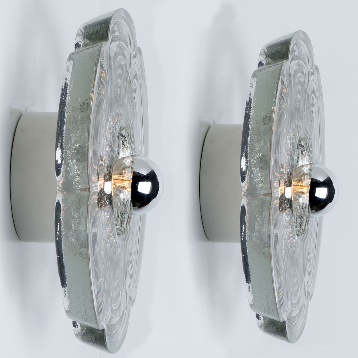 Pair Flower Glass Wall lights Flush Mounts by Heinz Neuhaus Leuchten, 1970
