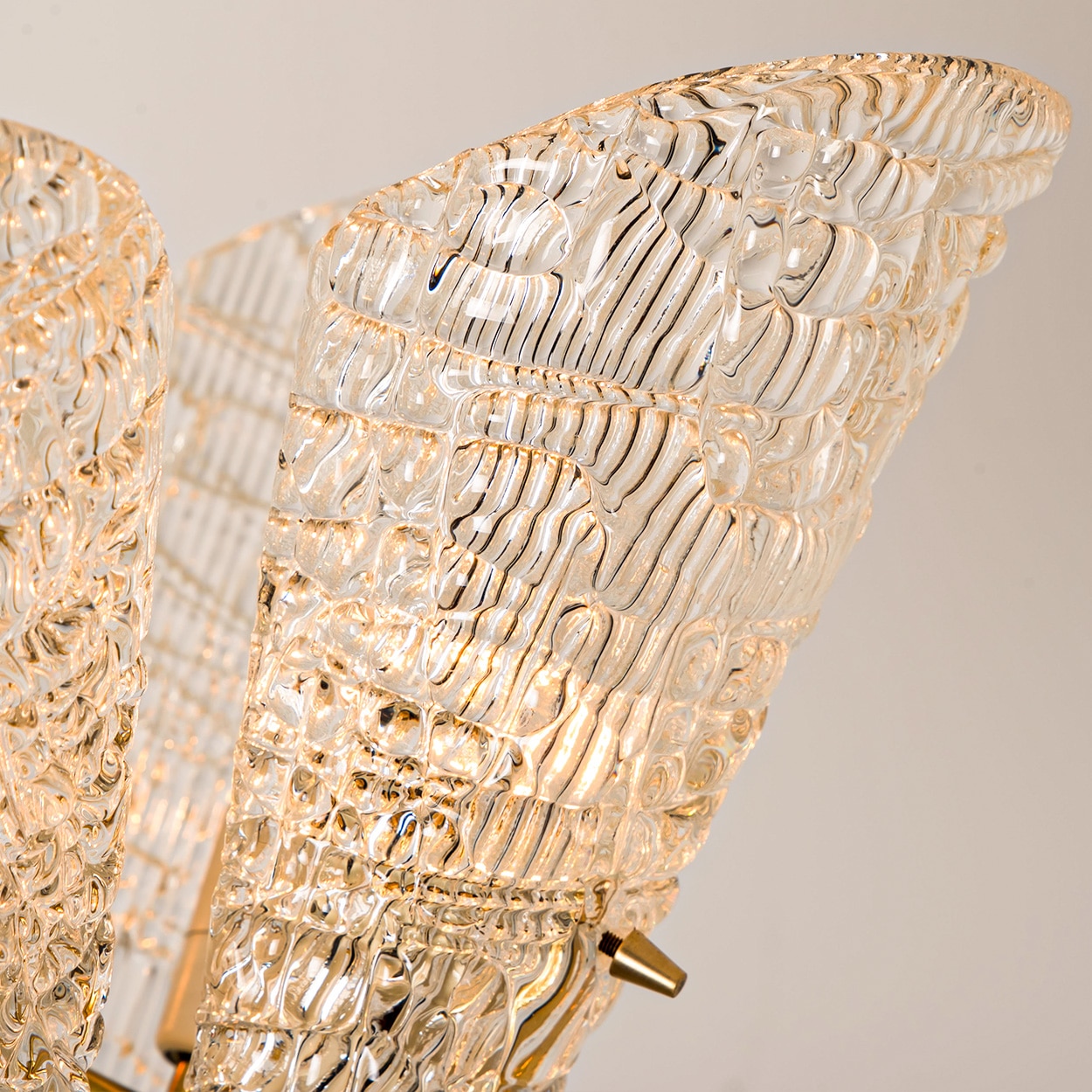 Beautiful 5 Leafs of Ice Glass and Brass Chandelier by Kalmar, 1960