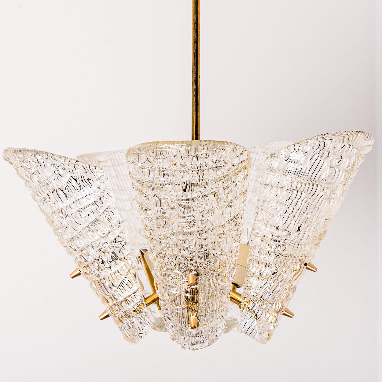 Beautiful 5 Leafs of Ice Glass and Brass Chandelier by Kalmar, 1960