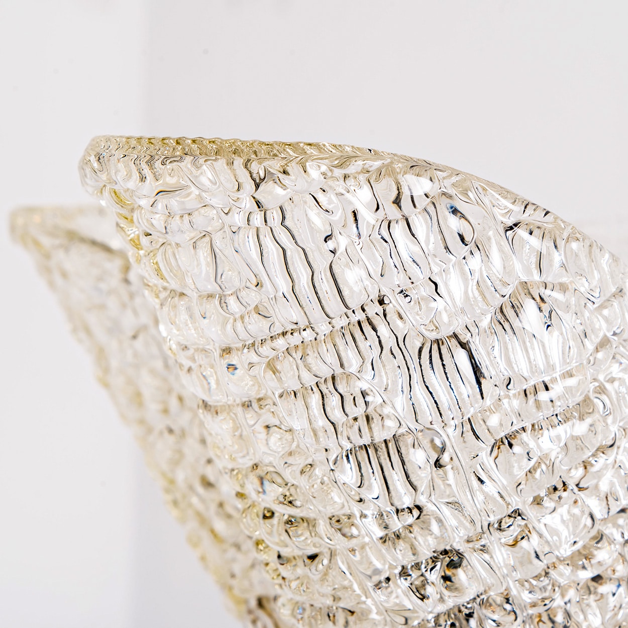 Beautiful 5 Leafs of Ice Glass and Brass Chandelier by Kalmar, 1960