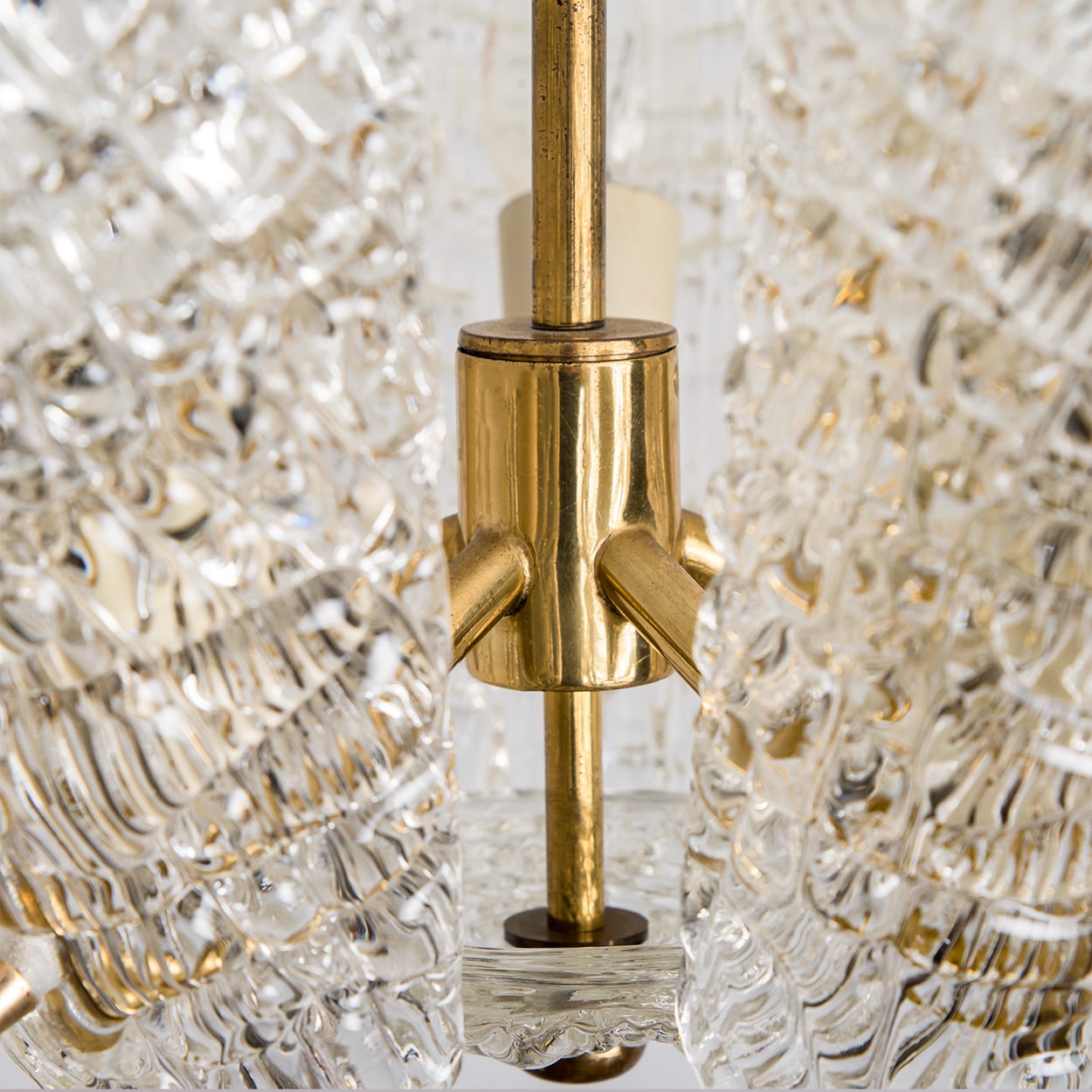 Beautiful 5 Leafs of Ice Glass and Brass Chandelier by Kalmar, 1960