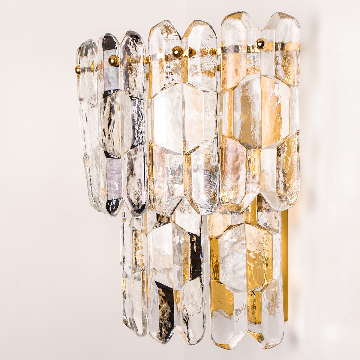 XL Pair of J.T. Kalmar 'Palazzo' Wall Light Fixtures Gilt Brass and Glass