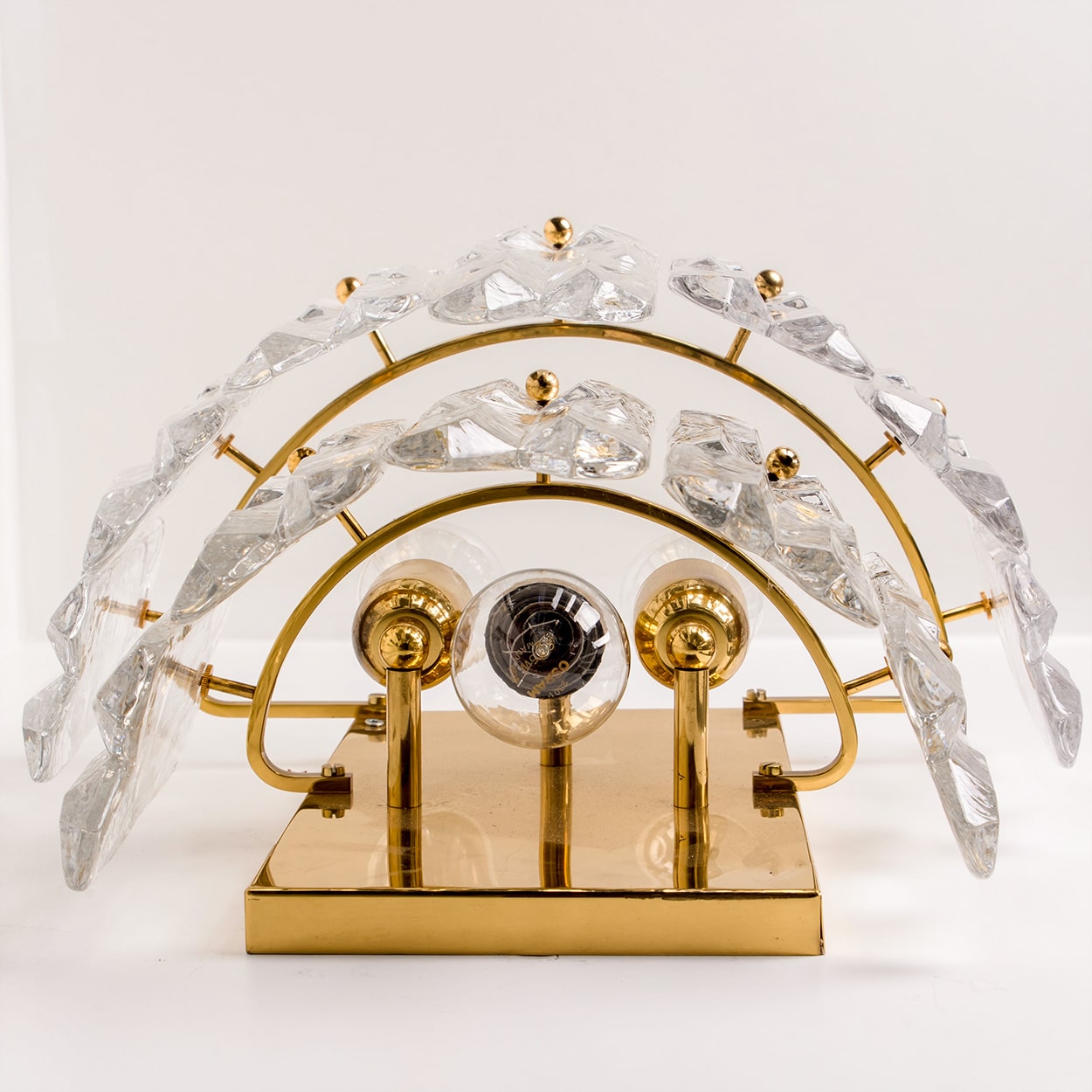 XL Pair of J.T. Kalmar 'Palazzo' Wall Light Fixtures Gilt Brass and Glass