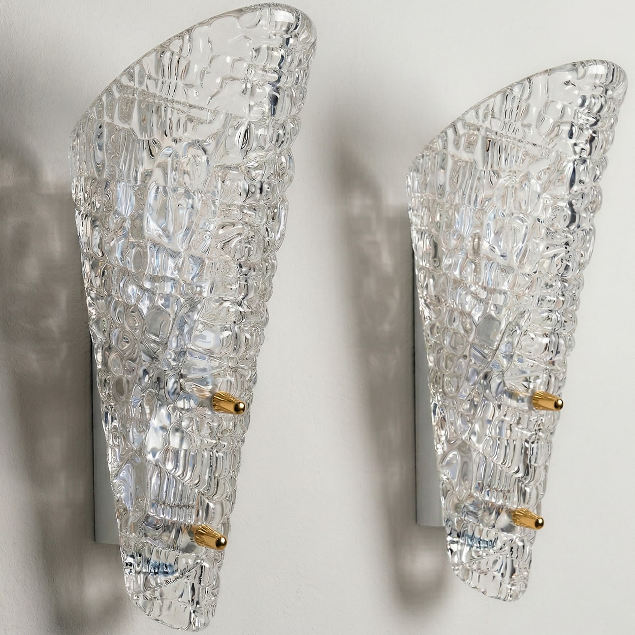 Several Solid Glass and Brass Wall Lights by J.T. Kalmar, 1960