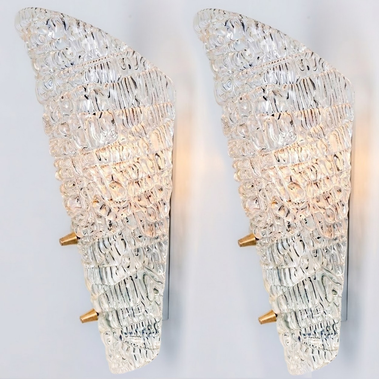 Several Solid Glass and Brass Wall Lights by J.T. Kalmar, 1960