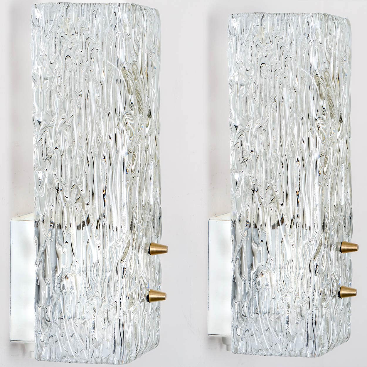 Pair of Kalmar Vertical Ribbed Brass Glass Wall Lights, 1970s