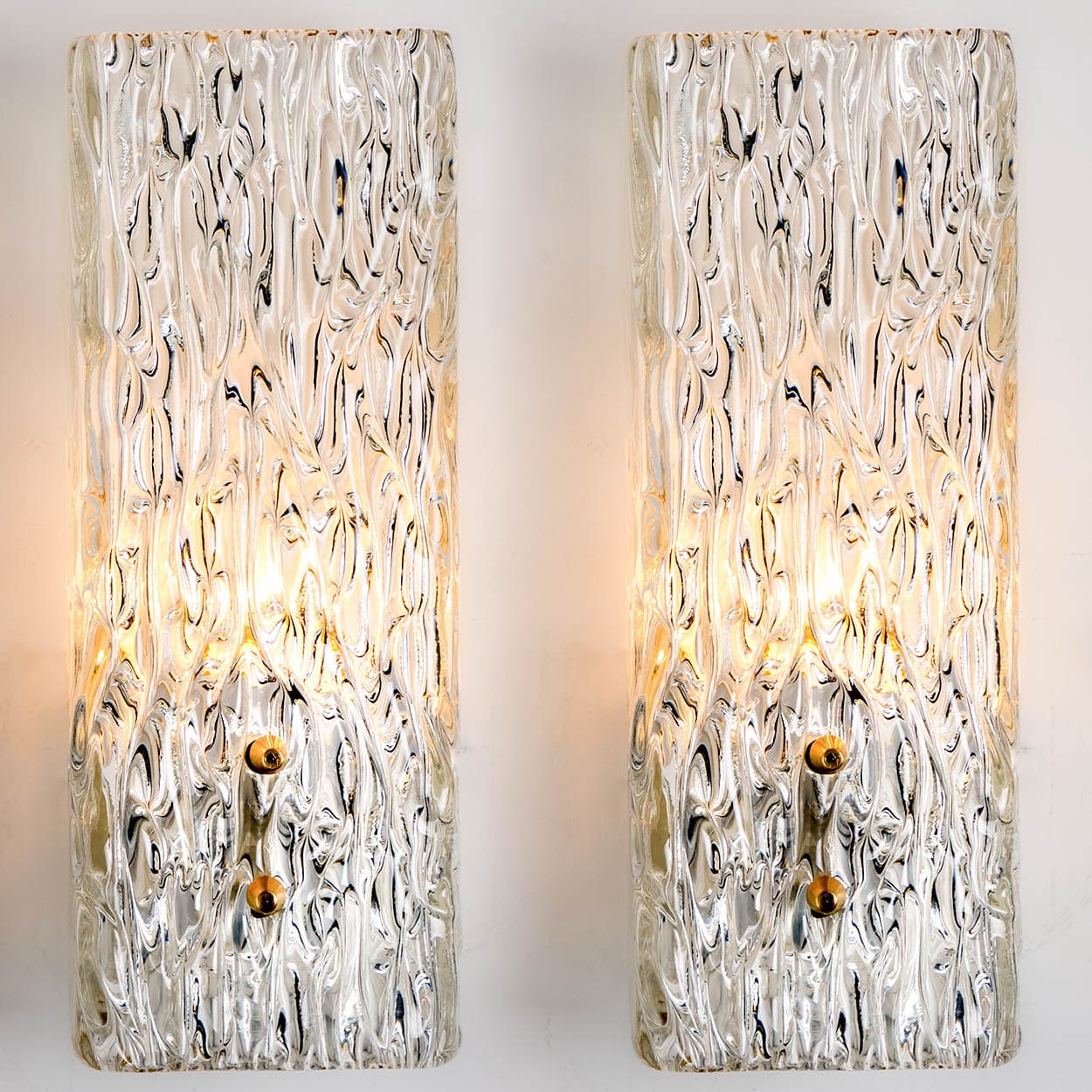 Pair of Kalmar Vertical Ribbed Brass Glass Wall Lights, 1970s