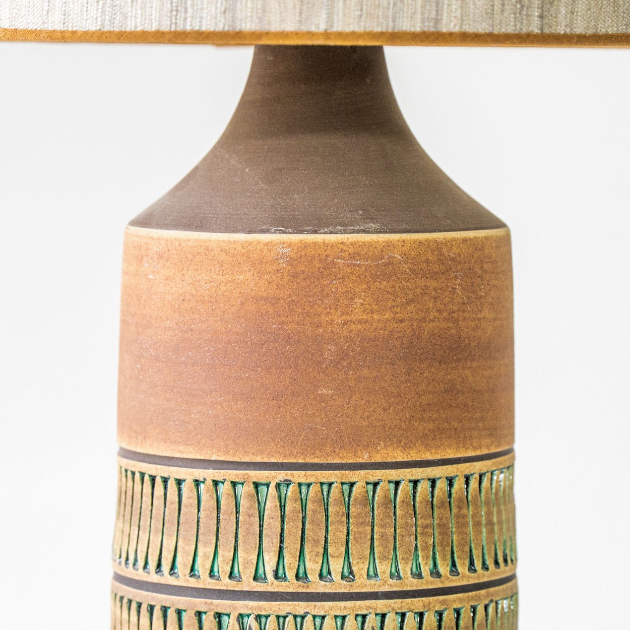 Set of 2 Multicolor Ceramic Lamps, Custom Made Silk Lampshades by R. Houben