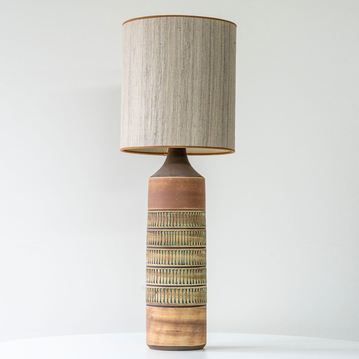 Set of 2 Multicolor Ceramic Lamps, Custom Made Silk Lampshades by R. Houben