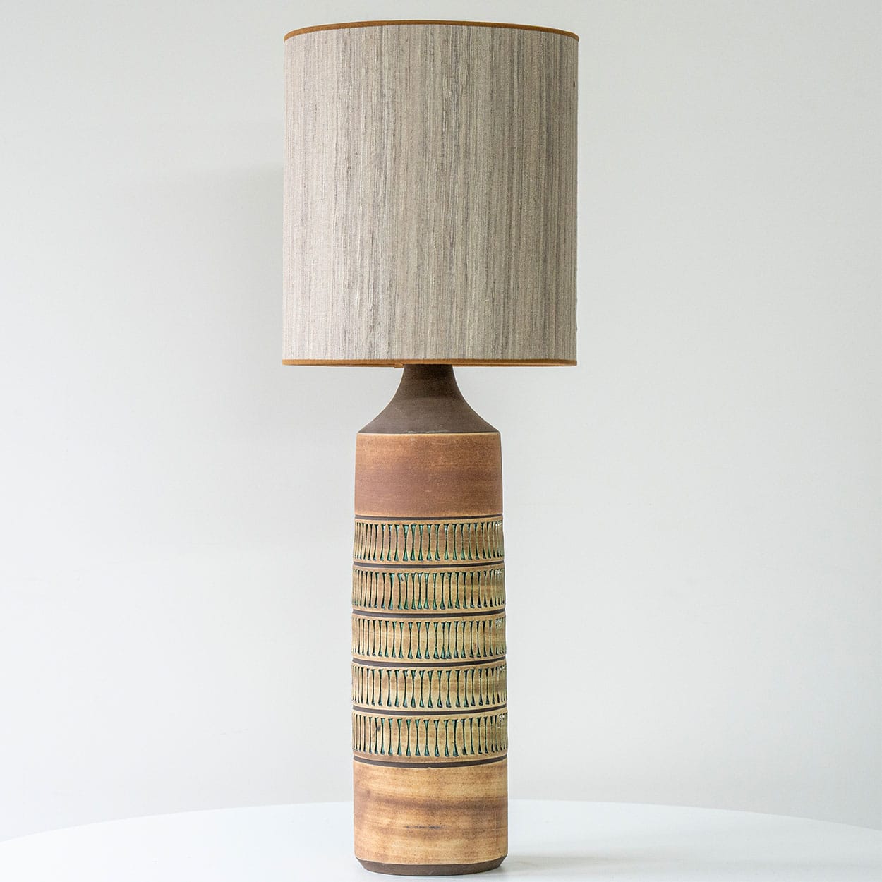 Set of 2 Multicolor Ceramic Lamps, Custom Made Silk Lampshades by R. Houben