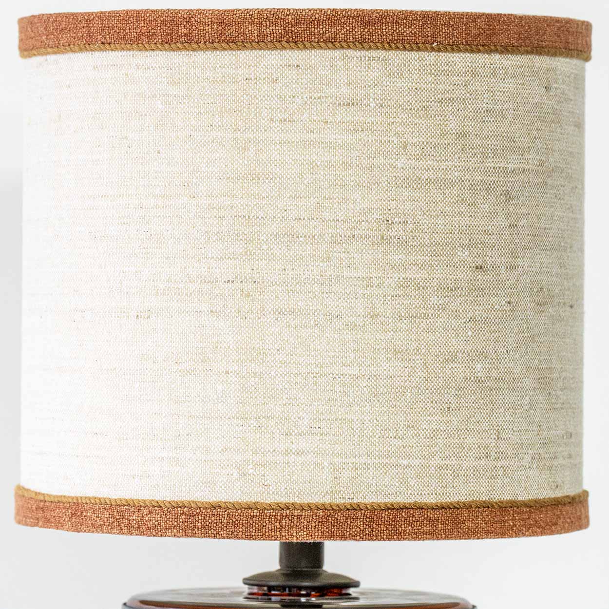 Squared Amber Glass Table Lamp, Custom Beige Lampshade by R. Houben