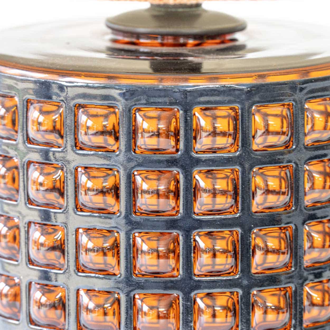 Squared Amber Glass Table Lamp, Custom Beige Lampshade by R. Houben
