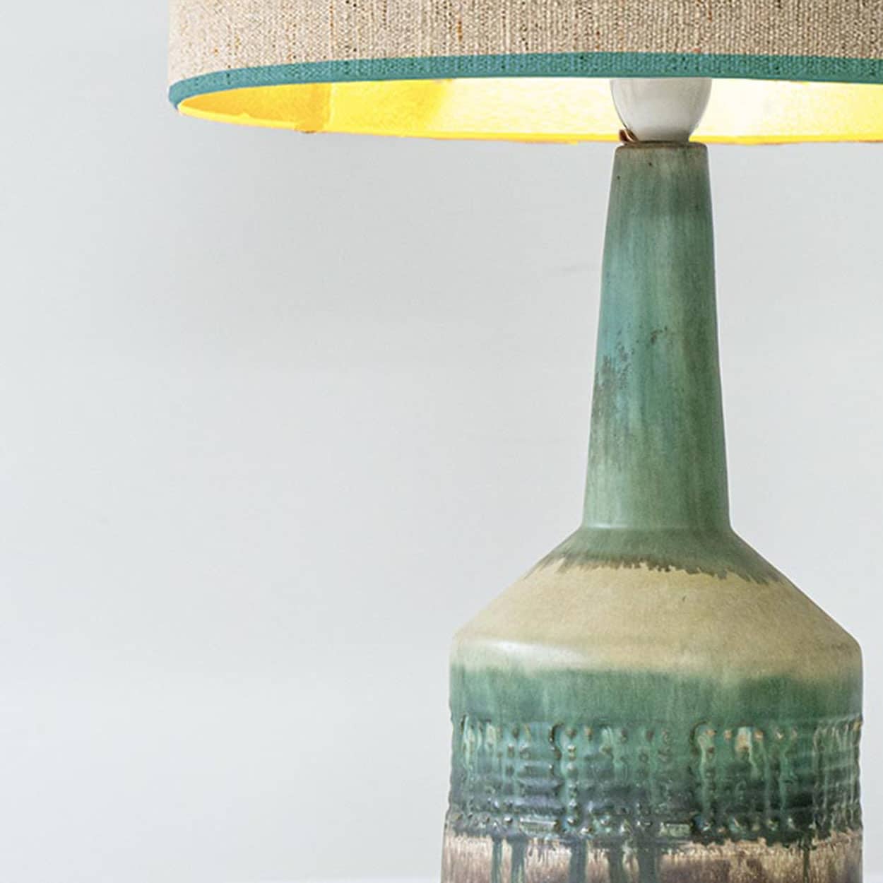 Green Ceramic Floor Table Lamp, Custom Matching Lampshade by R. Houben