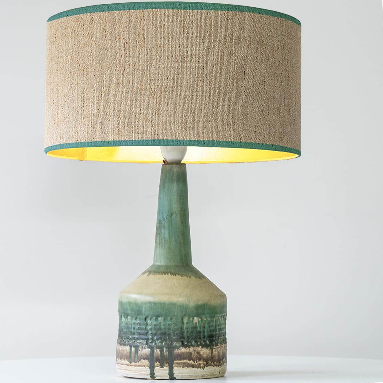 Green Ceramic Floor Table Lamp, Custom Matching Lampshade by R. Houben