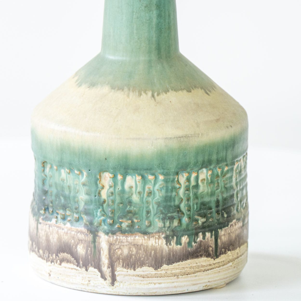 Green Ceramic Floor Table Lamp, Custom Matching Lampshade by R. Houben