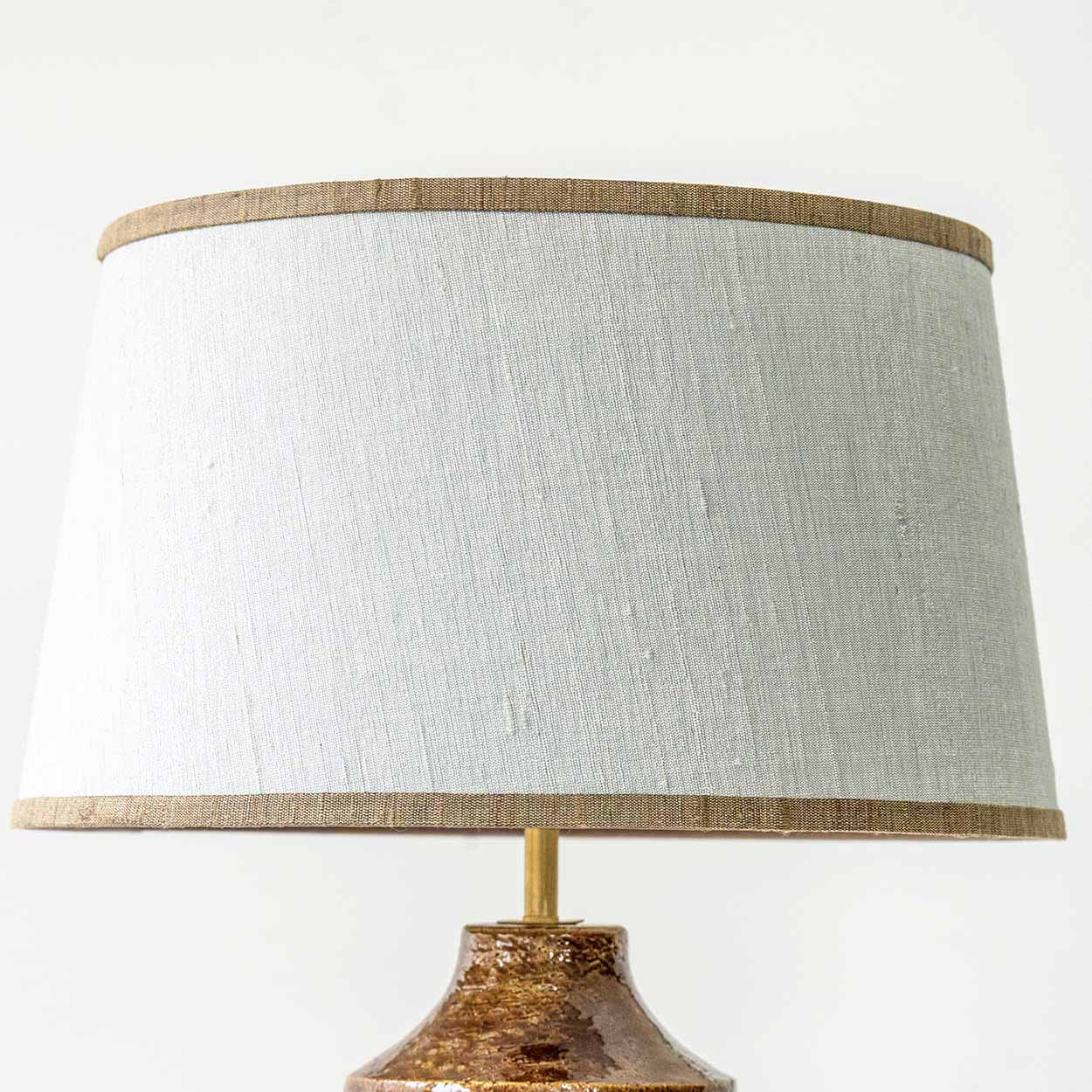 Bitossi Brown Gold Silver Ceramic Lamp, Custom Natural Lampshade by R. Houben