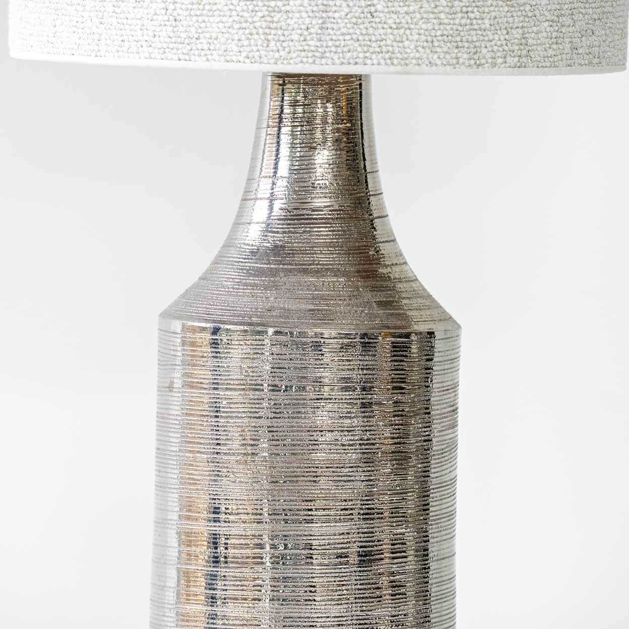 Bitossi Silver Ceramic Lamp, Custom Natural Lampshade by R. Houben