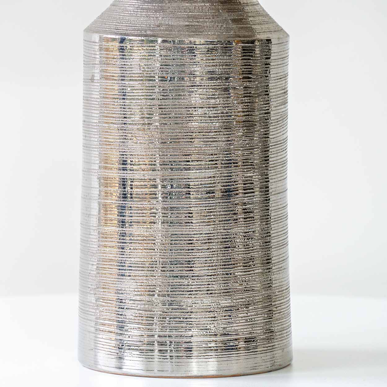 Bitossi Silver Ceramic Lamp, Custom Natural Lampshade by R. Houben