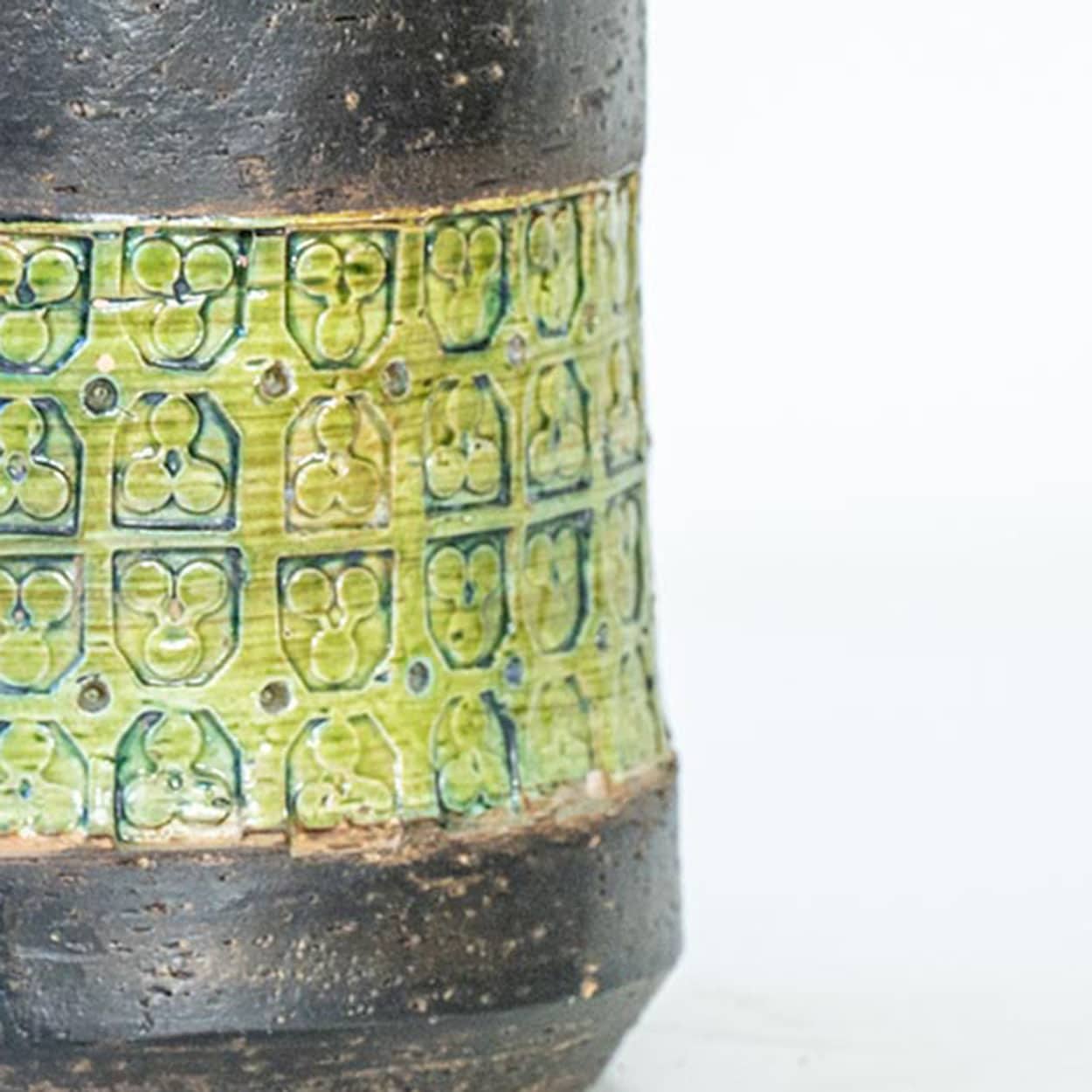 Bitossi Style Green Ceramic Lamp, Custom Green Silk Lampshade by R. Houben