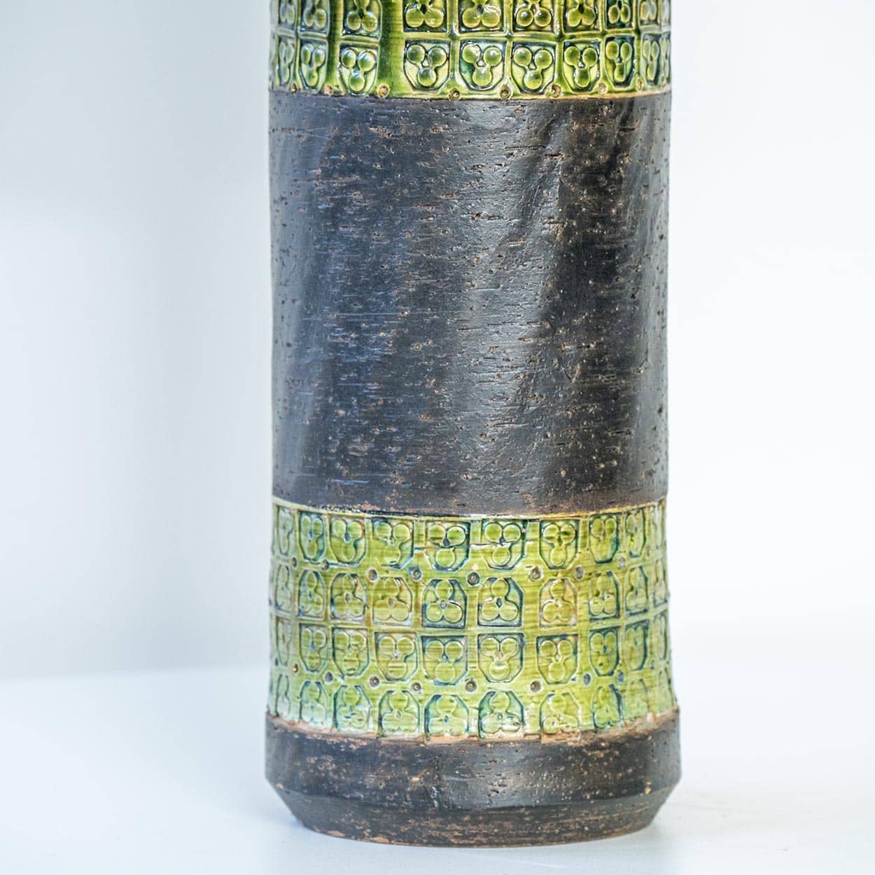 Bitossi Style Green Ceramic Lamp, Custom Green Silk Lampshade by R. Houben