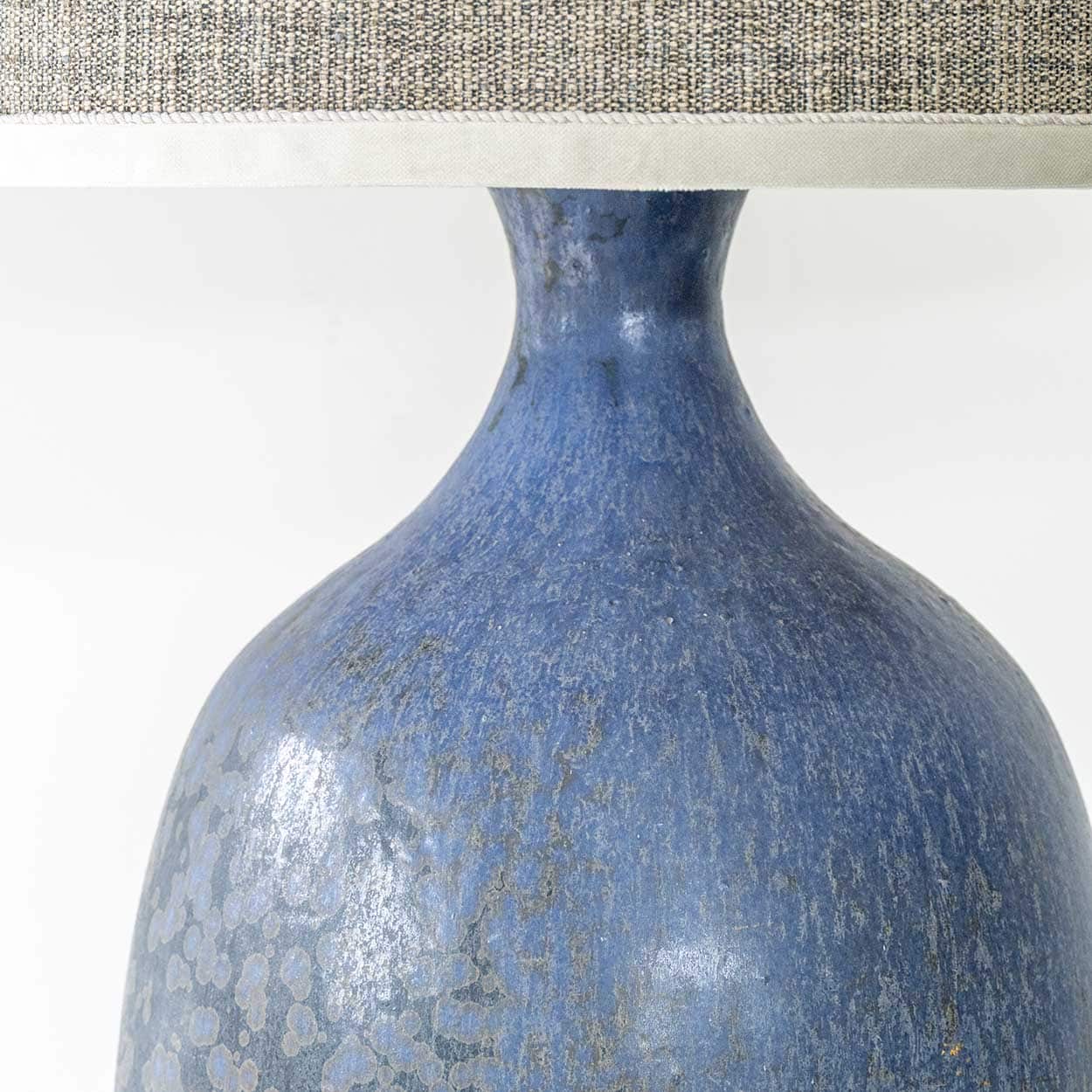 XXL Blue Ceramic Floor Table Lamp, Custom Beige Lampshade by R. Houben