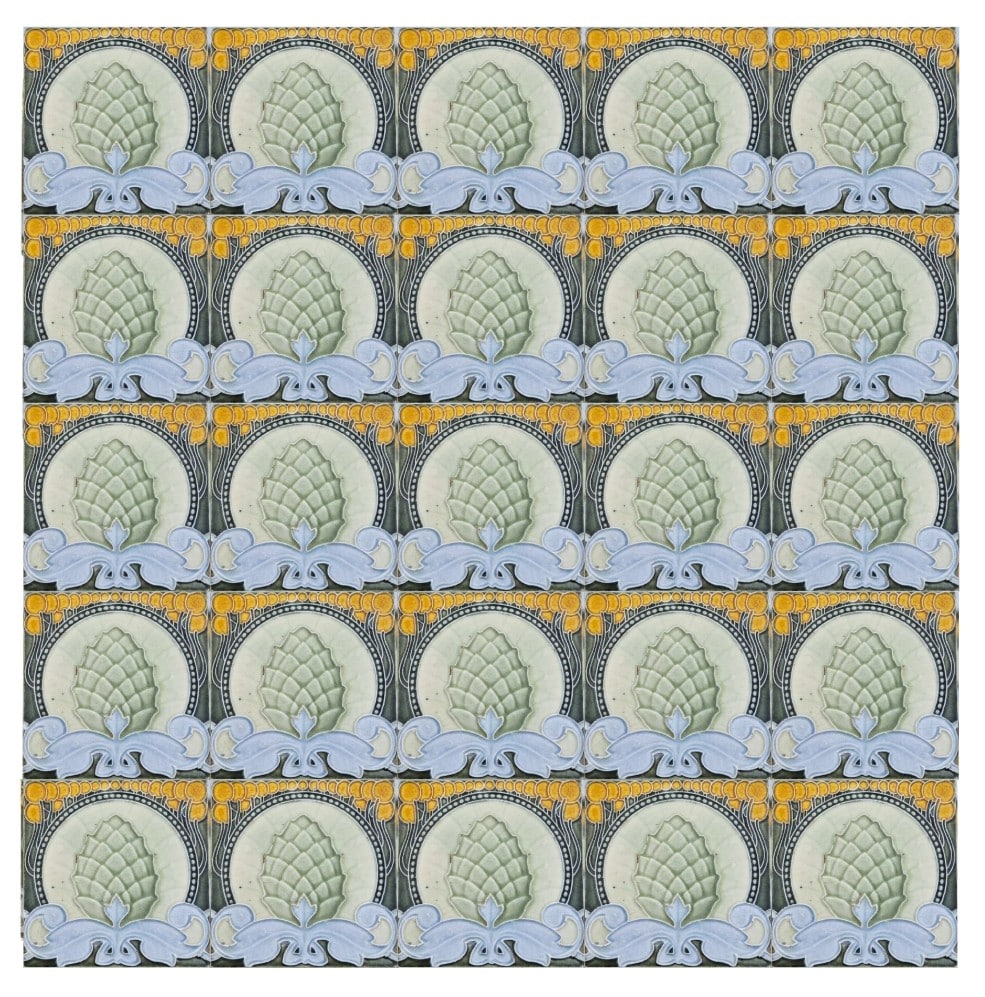 1 of the 33 Pinecones Antique Tiles, Societe Morialme circa 1920, Belgium
