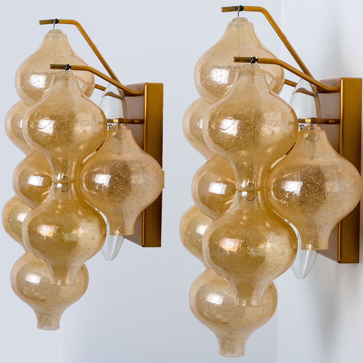 Pair of Amber Glass Tulipan Wall Lamps or Sconces by J.T. Kalmar, 1960s