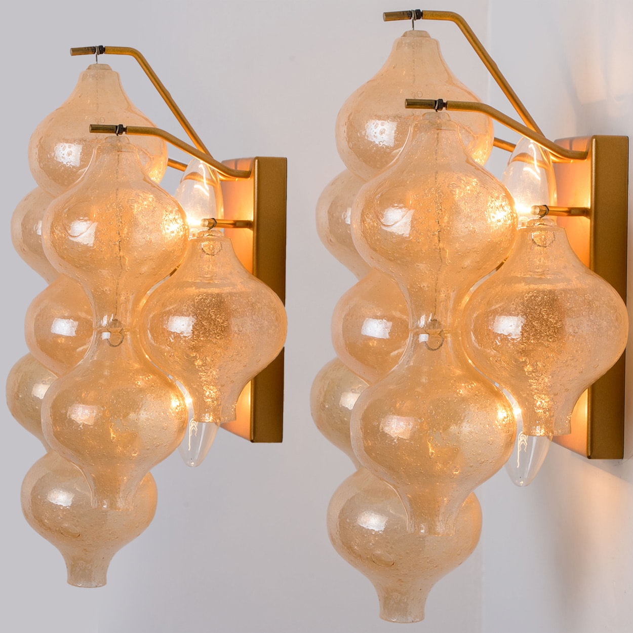 Pair of Amber Glass Tulipan Wall Lamps or Sconces by J.T. Kalmar, 1960s
