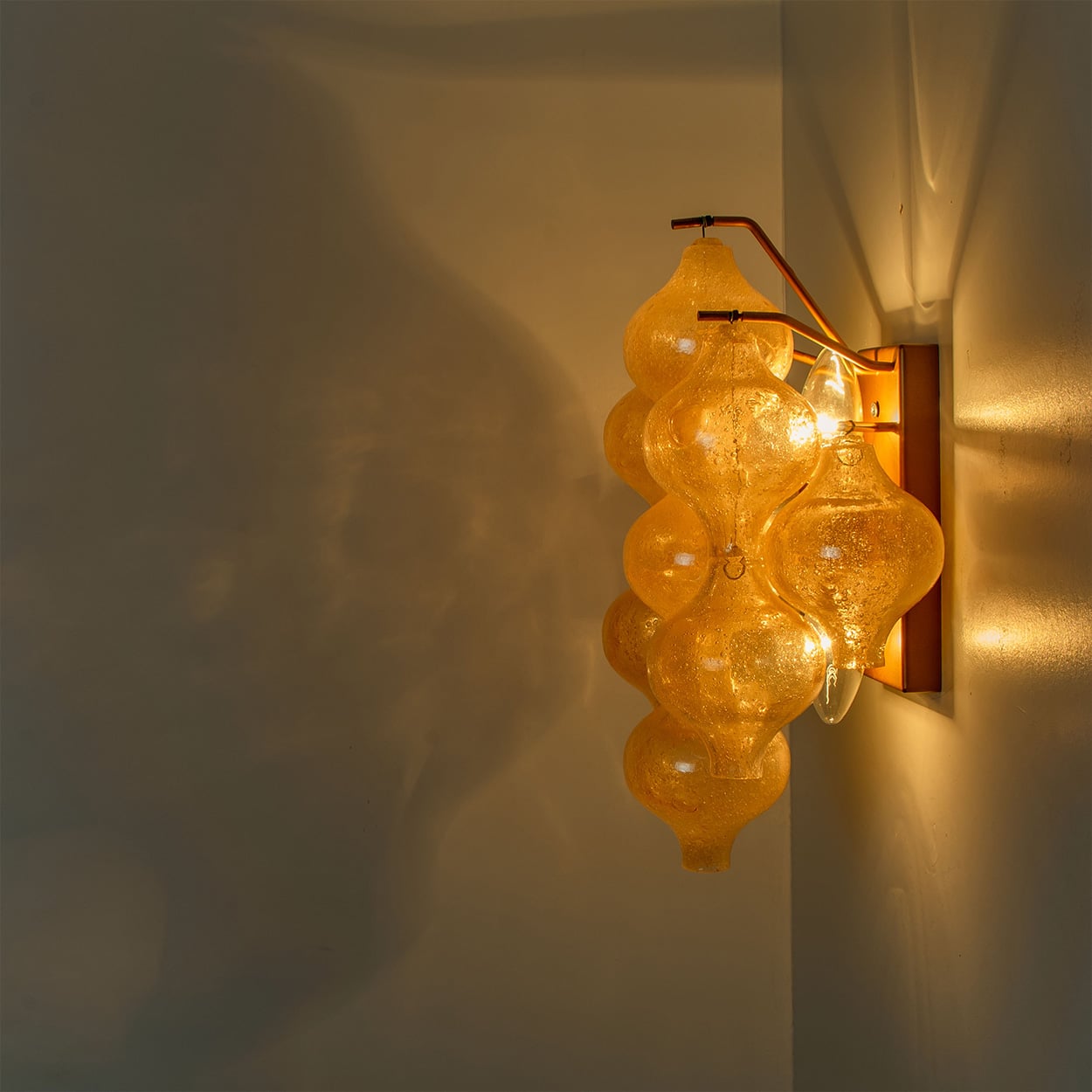 Pair of Amber Glass Tulipan Wall Lamps or Sconces by J.T. Kalmar, 1960s