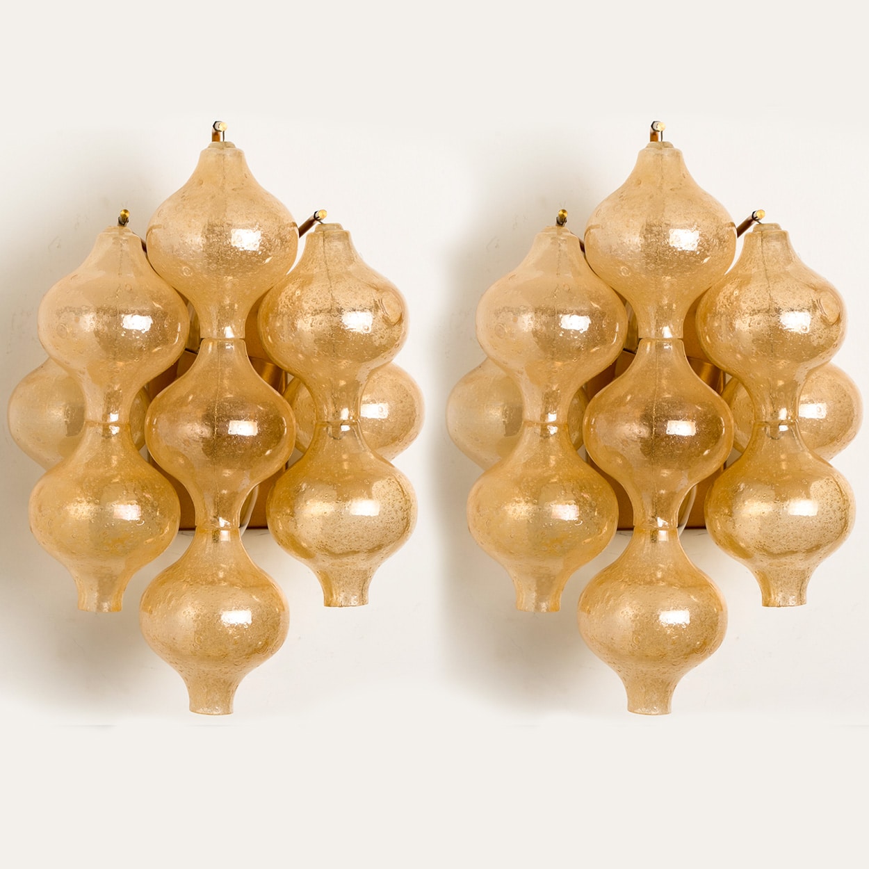 Pair of Amber Glass Tulipan Wall Lamps or Sconces by J.T. Kalmar, 1960s