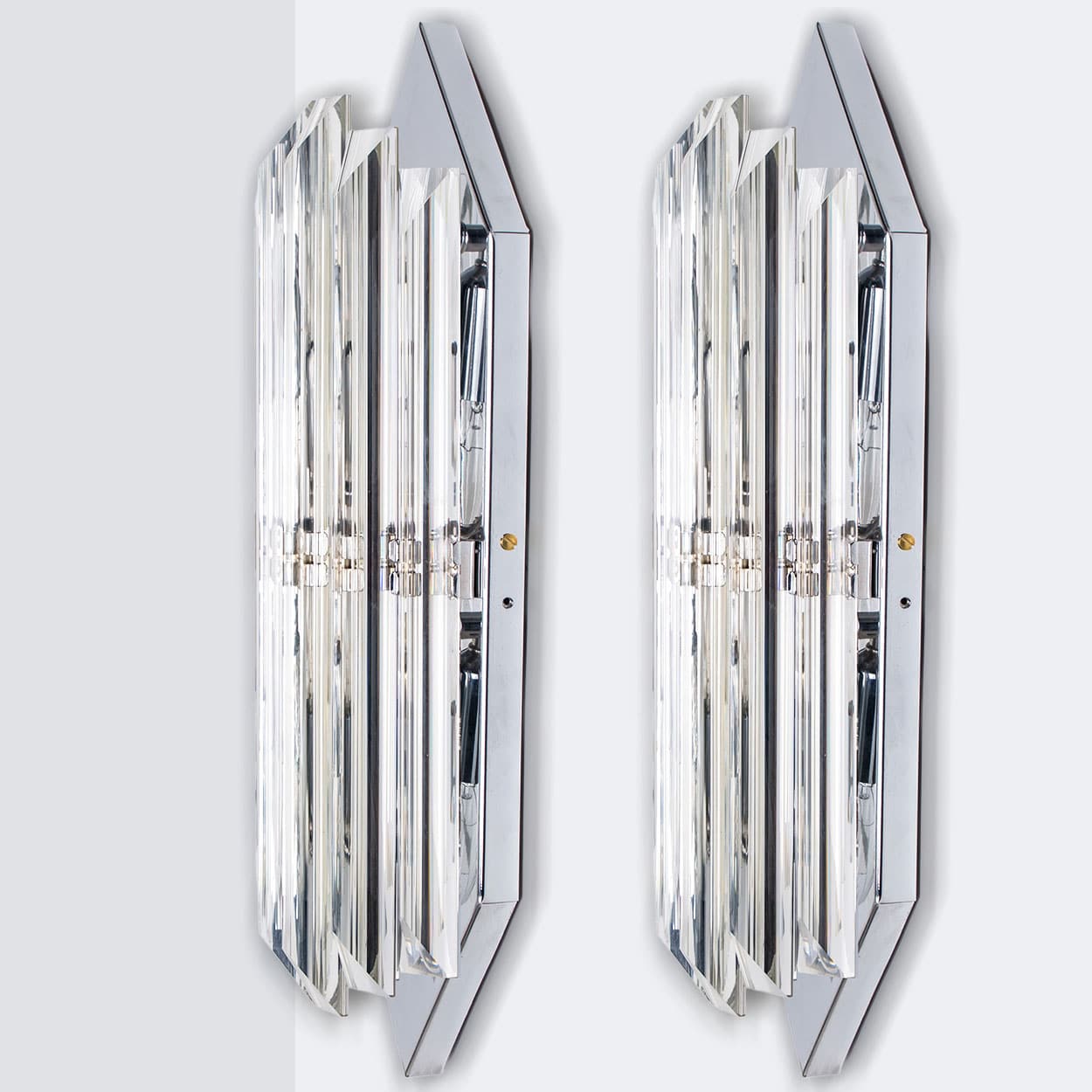 Several Wall Sconces with 6 Rods Clear Glass and Chrome, Italy