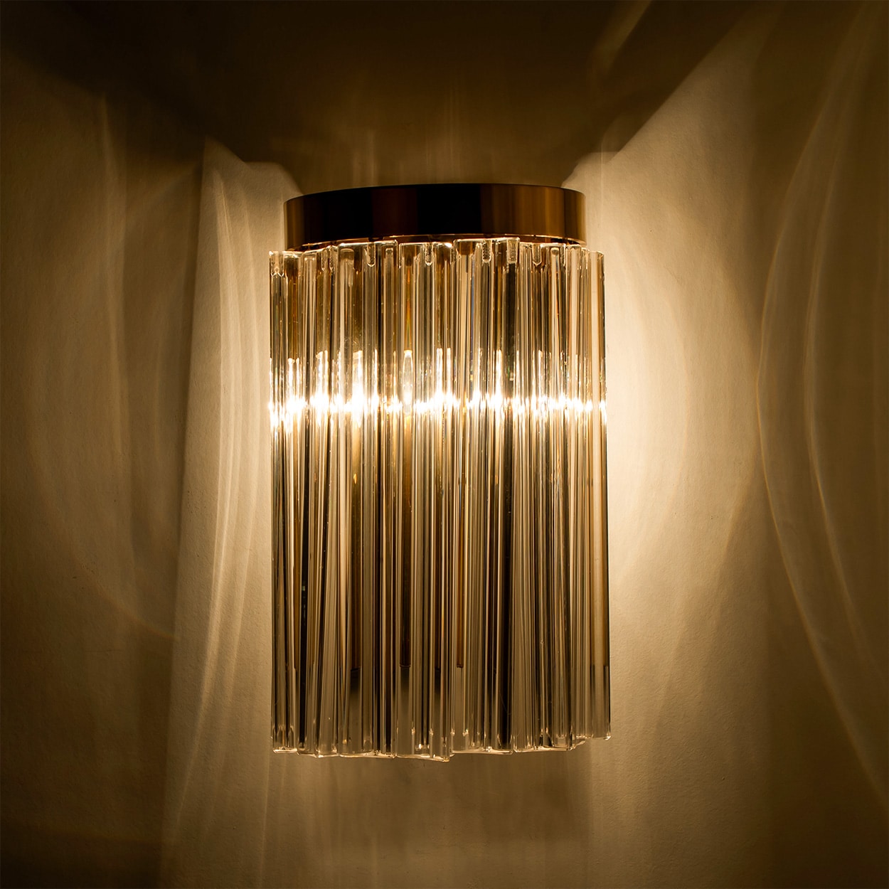 1 of the 10 Clear Gold Glass Brass Sconces in the style of Venini, Italy 1970