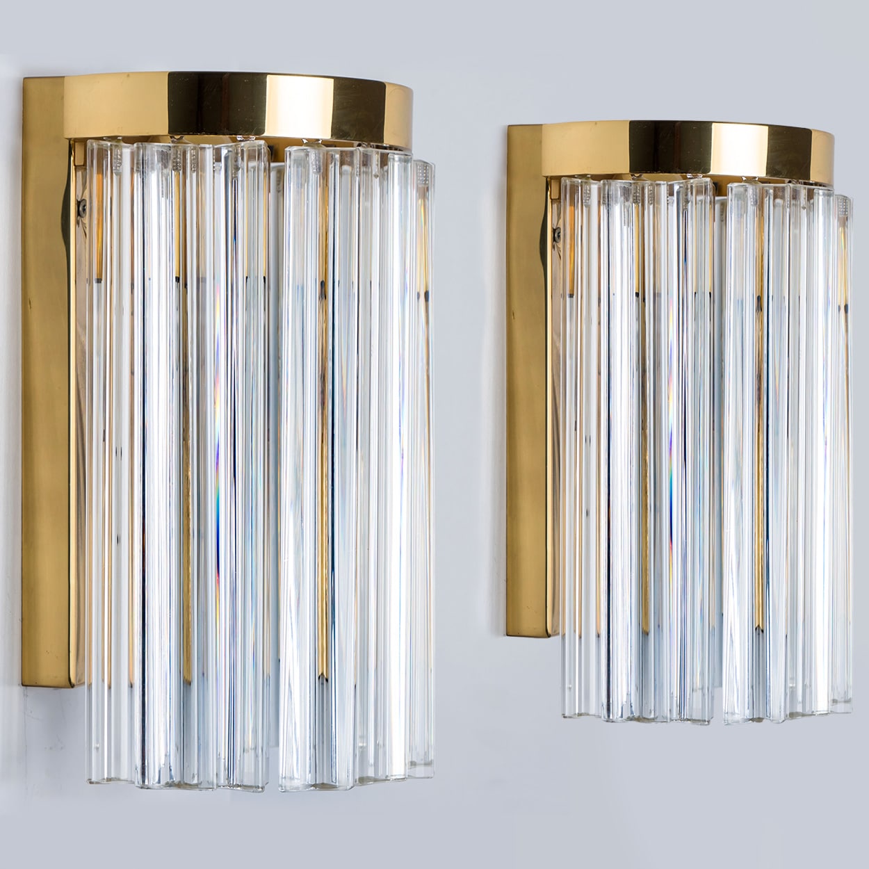 1 of the 10 Clear Gold Glass Brass Sconces in the style of Venini, Italy 1970