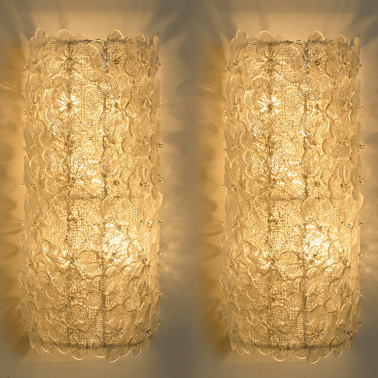 6 Large Murano Glass Floral Wall Lights, Italy