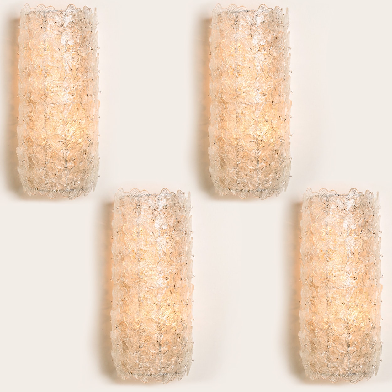 6 Large Murano Glass Floral Wall Lights, Italy