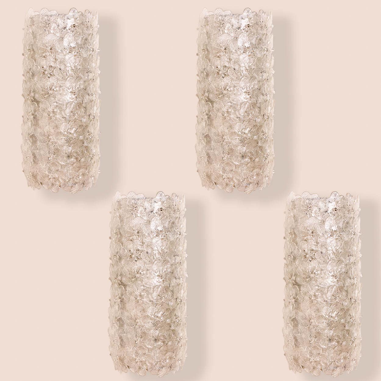 6 Large Murano Glass Floral Wall Lights, Italy