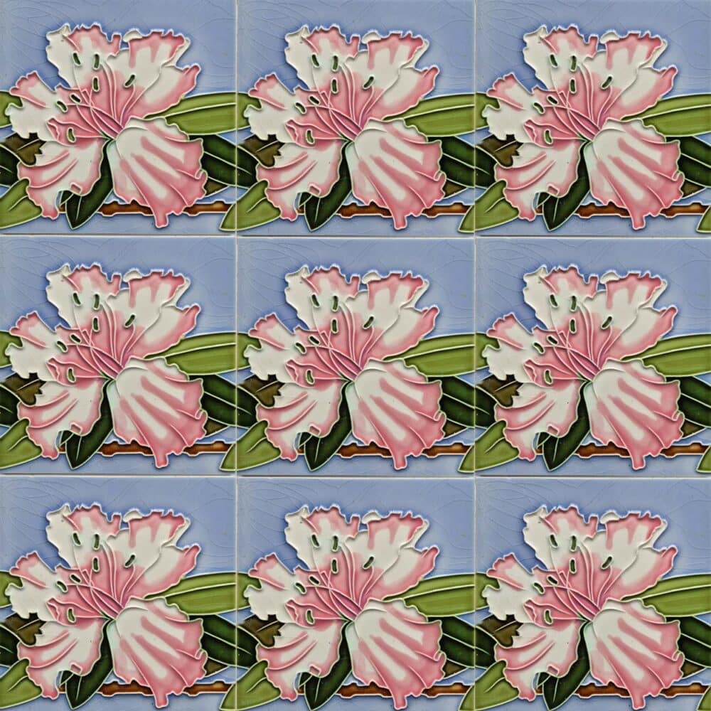1 of the 40 Antique Art Nouveau Tiles Pink Flower, Gilliot Freres Hemiksen