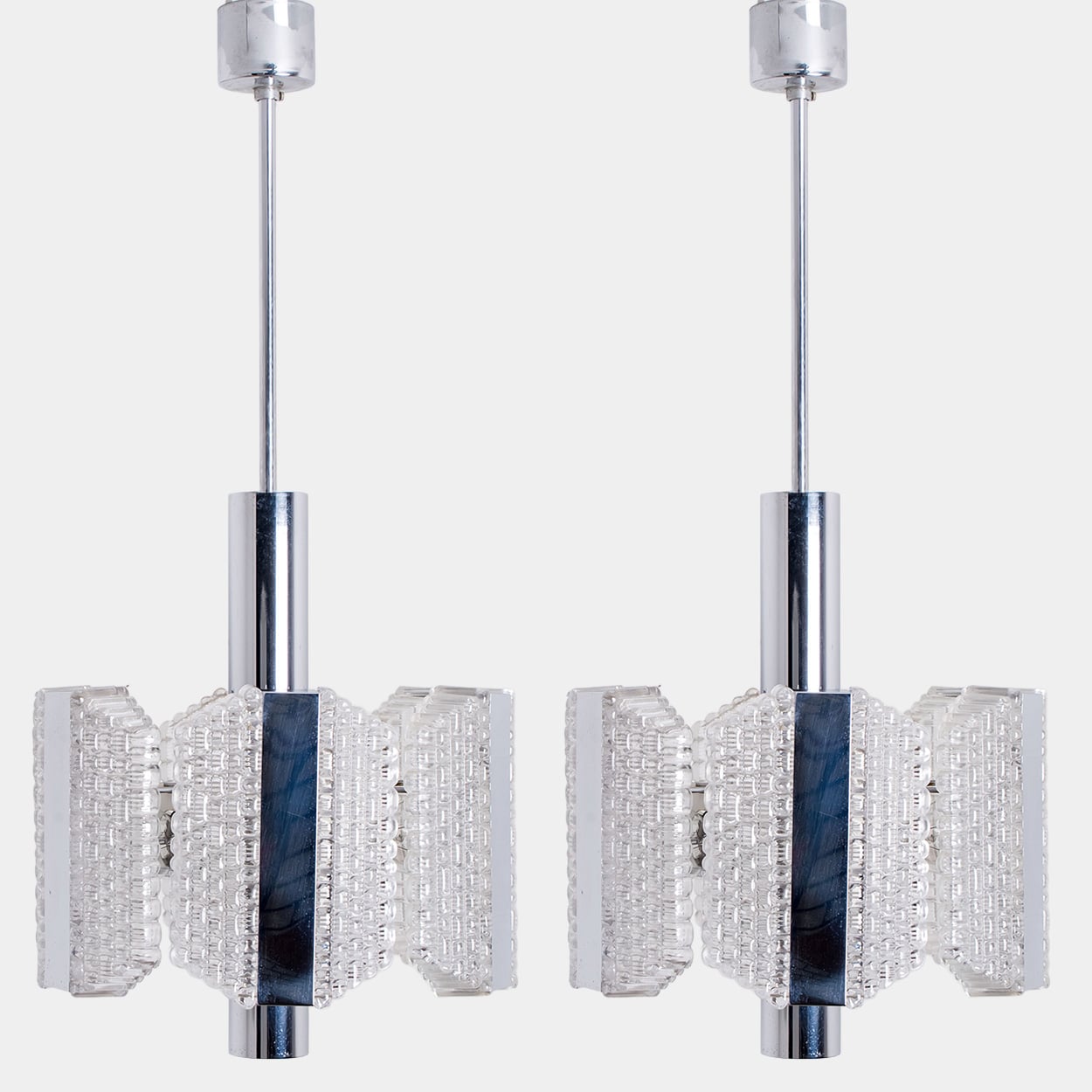 1 of the 2 Clear Ribbed Glass Pendant Lamps by Kaiser Leuchten, Germany