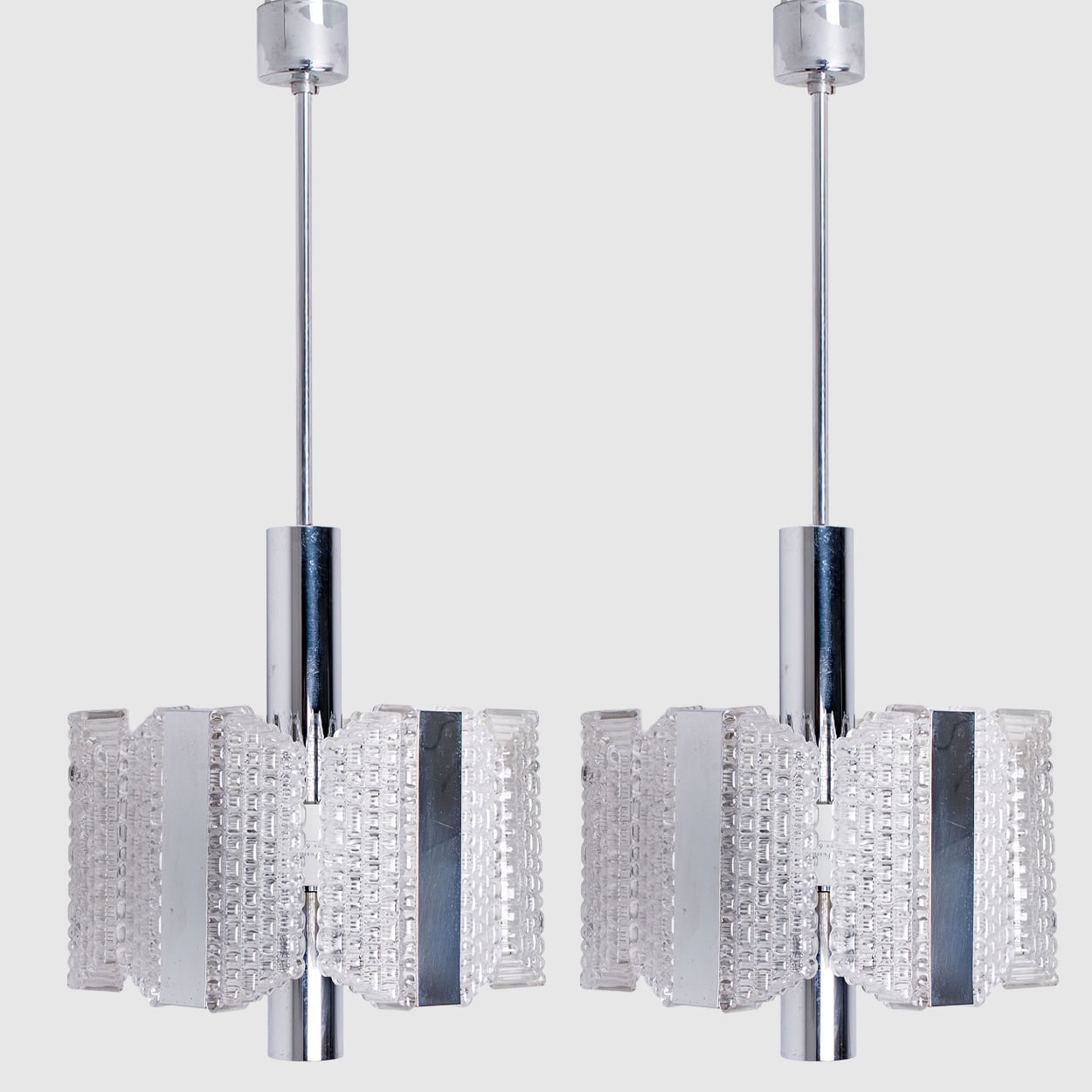 1 of the 2 Clear Ribbed Glass Pendant Lamps by Kaiser Leuchten, Germany