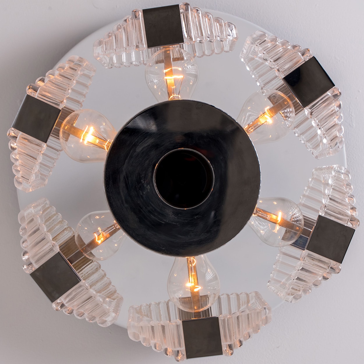 1 of the 2 Clear Ribbed Glass Pendant Lamps by Kaiser Leuchten, Germany