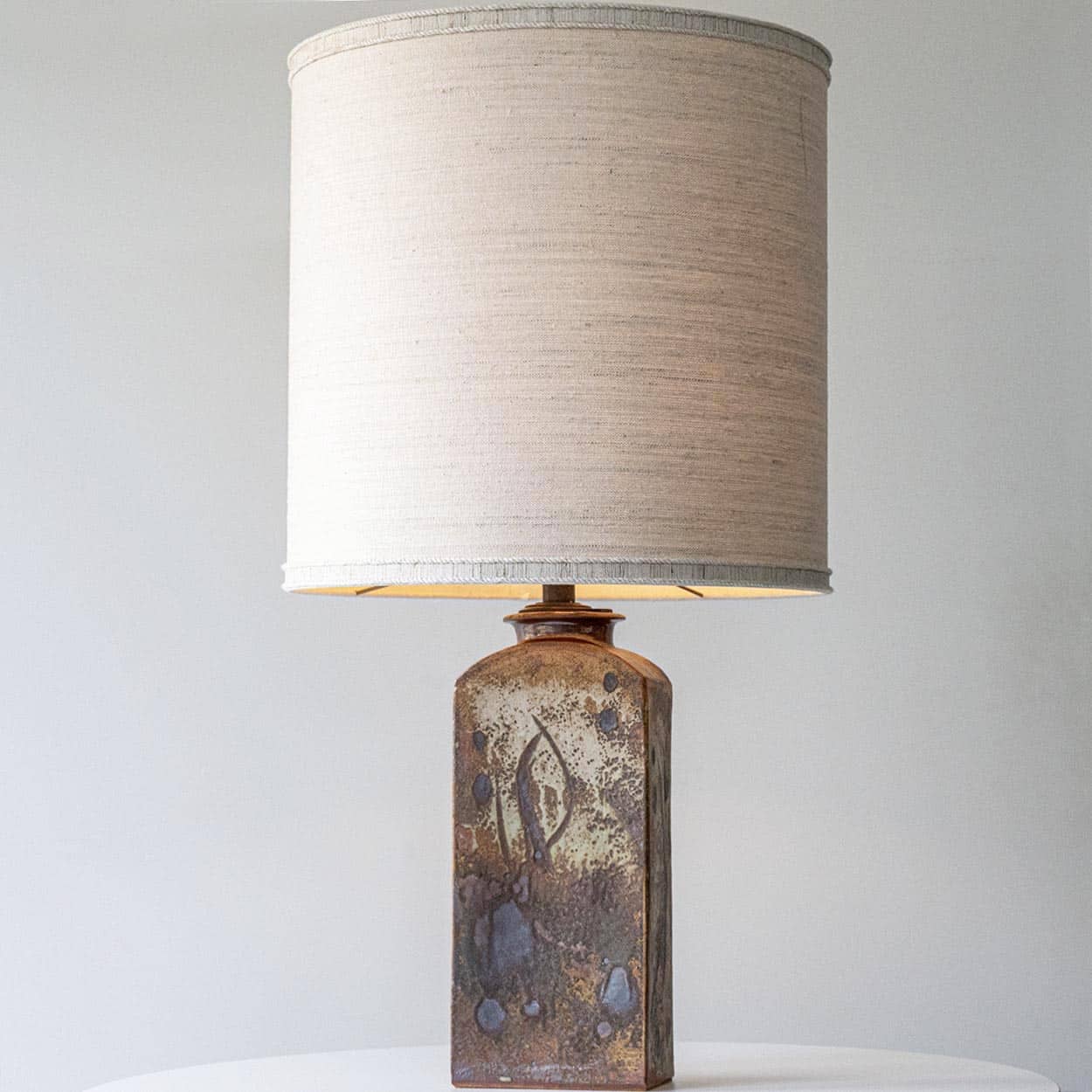 Ceramic Cube Table Floor Lamp Combined with Natural Shade by R. Houben