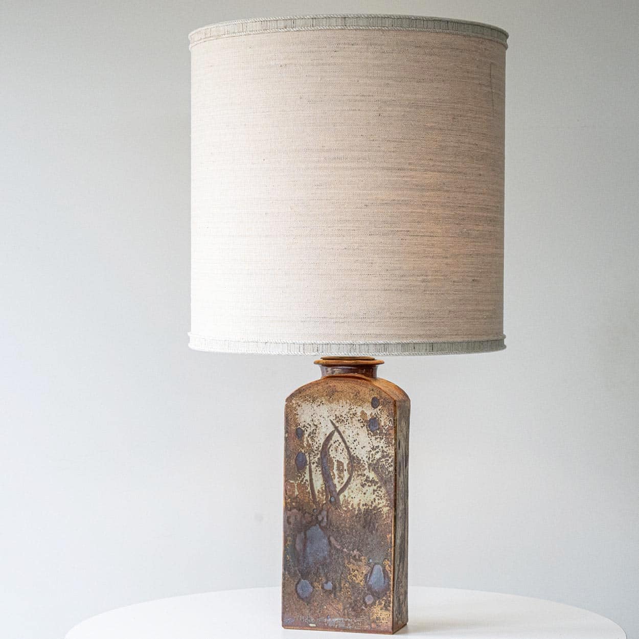 Ceramic Cube Table Floor Lamp Combined with Natural Shade by R. Houben