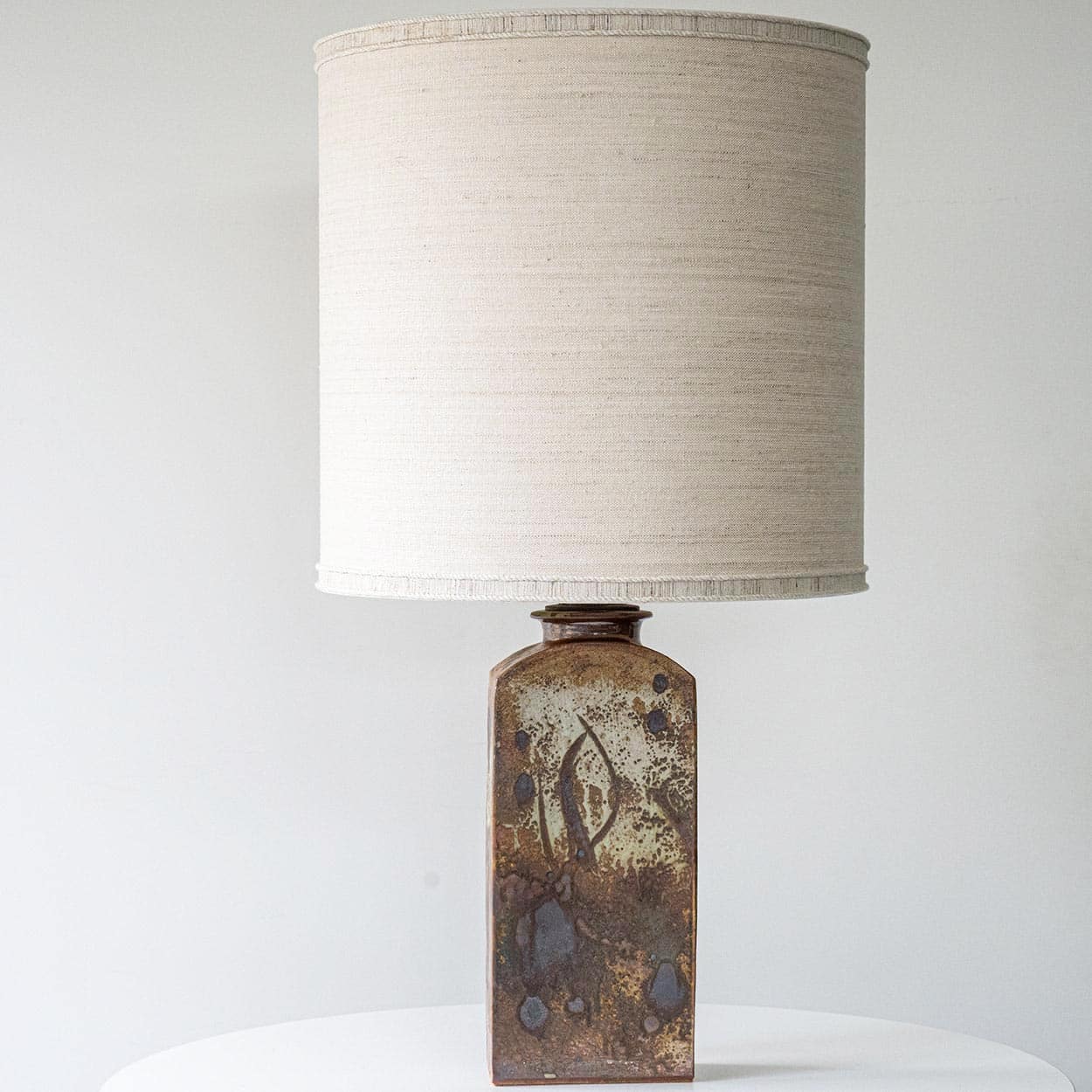 Ceramic Cube Table Floor Lamp Combined with Natural Shade by R. Houben