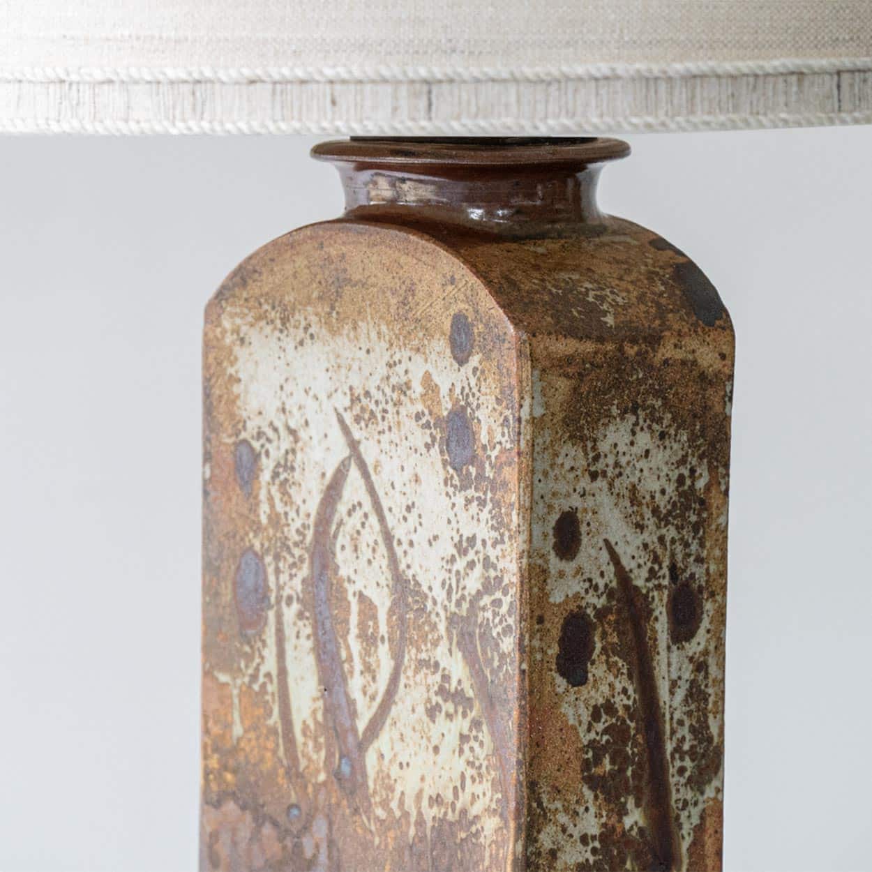 Ceramic Cube Table Floor Lamp Combined with Natural Shade by R. Houben